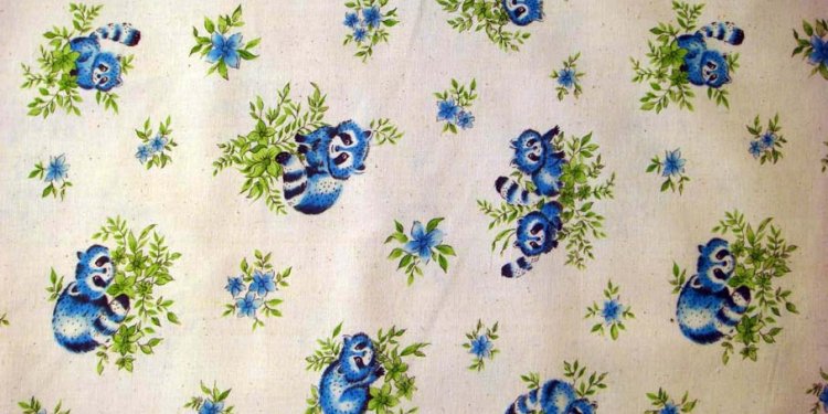 60s Mid Wt Muslin Blue RacCoons ~ SEW Oregon!