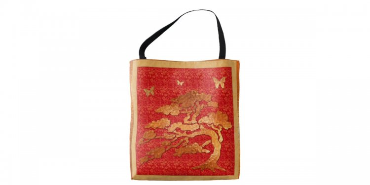 Asian Brocade & Tree Tote Bag