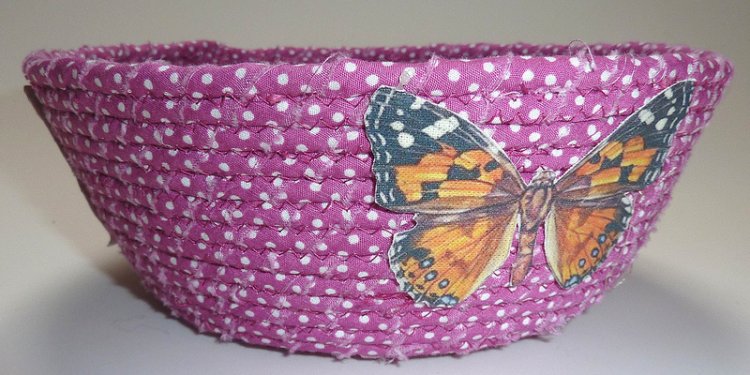 Pink spotted coiled fabric basket