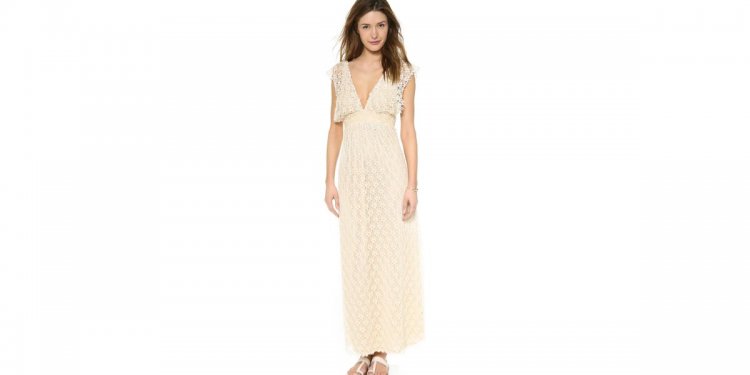 T-bags V Neck Crochet Maxi