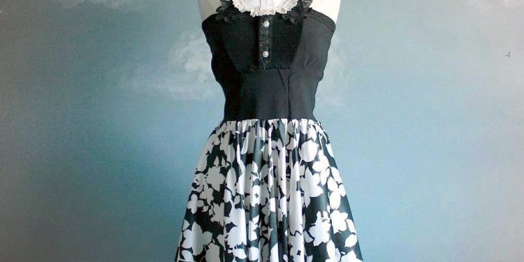 Womens Black White Retro Dress Medium Large Tuxedo Cocktail Mini Bib Strapless