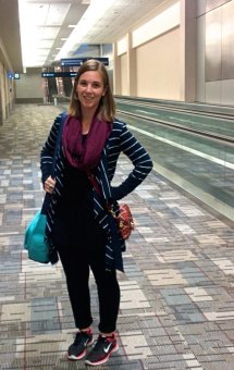 Brooke and her 12L handbag. Best fabrics for travel clothing.