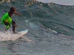 Eden Hasson, 10, was catching the last of the light while surfing at Samurai Beach in NSW when he came face-to-face with a great white shark (pictured)