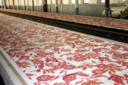 Fabric is hand silk screened for decorative and boutique furnishings design market Fabric is hand silk screened for decorative and boutique furnishings design market