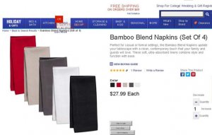 web page selling rayon napkins labeled as bamboo